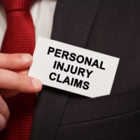 Businessman putting a card with text Personal injury claims in the pocket