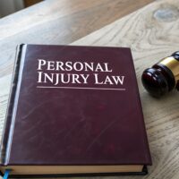 Personal Injury Law Book with Judge’s Gavel, Courtroom Justice & Accident Claim Legal Representation Personal Injury Law Book with Judge